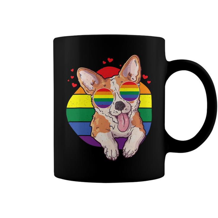 Lgbt Corgi Dog Lover Shirt Gay Pride Rainbow Sunglasses V2 Coffee Mug