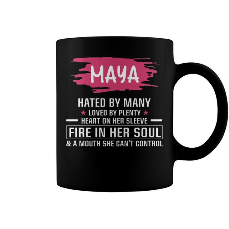 Maya Name Gift   Maya Hated By Many Loved By Plenty Heart On Her Sleeve Coffee Mug