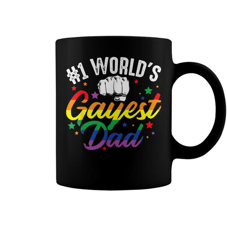 Mens 1 Worlds Gayest Dad Funny Fathers Day Lgbt Pride Rainbow 14 Shirt Coffee Mug