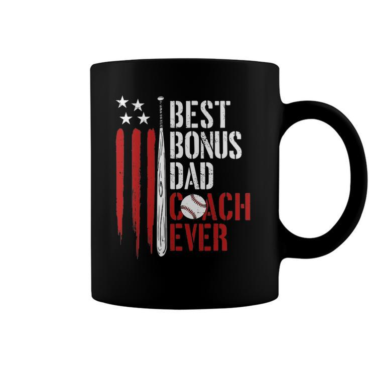 Mens Best Bonus Dad Coach Ever Proud Baseball Daddy American Flag Coffee Mug