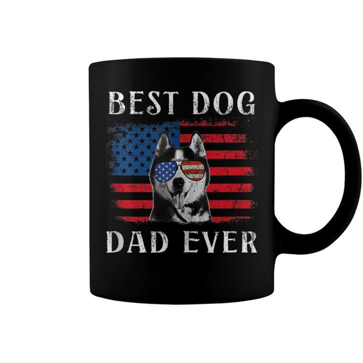 Mens Best Dog Dad Ever Husky American Flag 4Th Of July  Coffee Mug