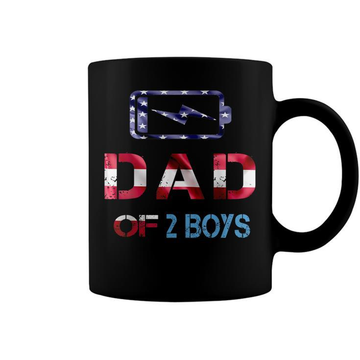 Mens Funny Fathers Day Dad Of 2 Boys American Flag 4Th Of July  Coffee Mug