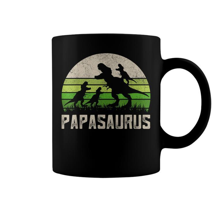 Mens Funny Grandpa  Papasaurus Dinosaur 3 Kids Fathers Day  Coffee Mug