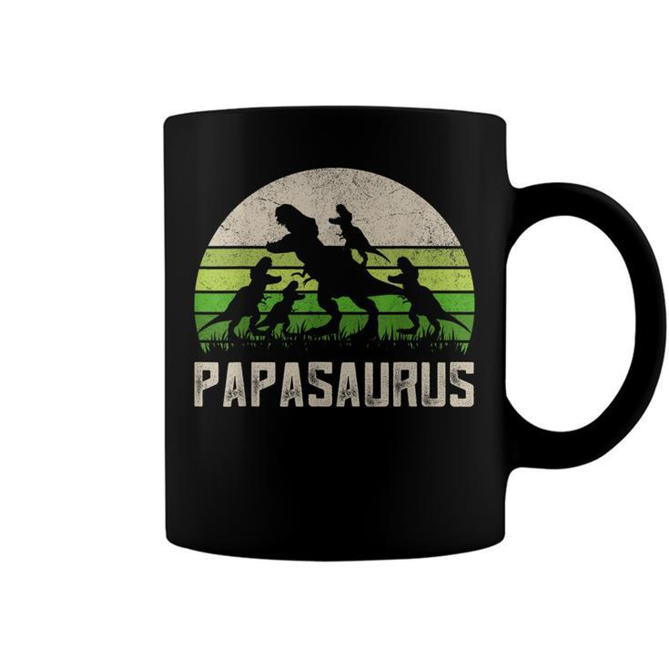 Mens Funny Grandpa  Papasaurus Dinosaur 4 Kids Fathers Day  Coffee Mug