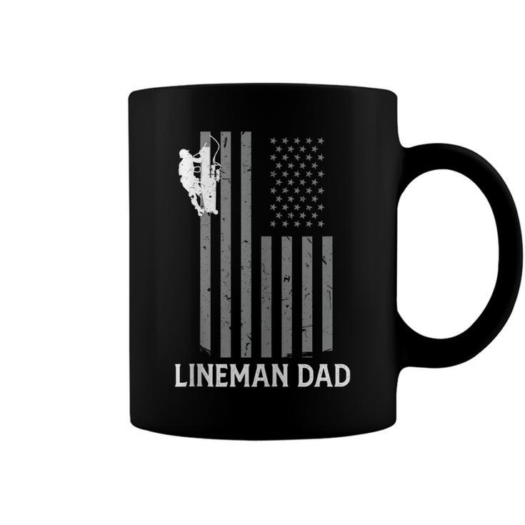 Mens Lineman Dad American Flag Electric Cable Mens Lineman Coffee Mug