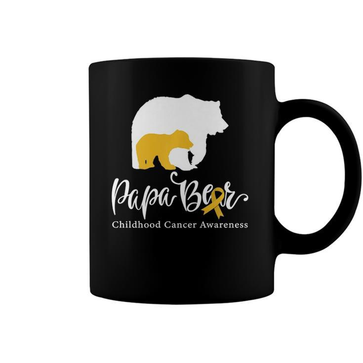 Mens Papa Bear Gold Ribbon Childhood Cancer Awareness  Coffee Mug