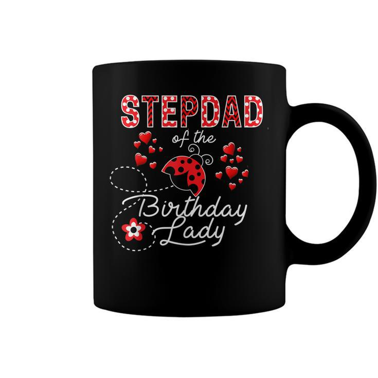 Mens Stepdad Of The Birthday Lady Ladybug Birthday Hearts Coffee Mug