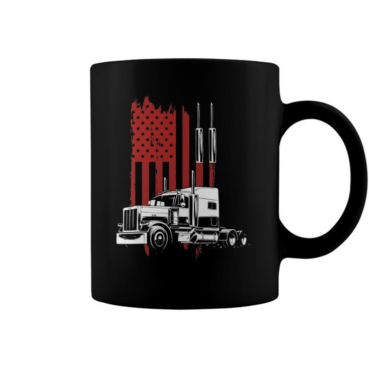 Mens Trucker American Flag Patriotic Truck Driver 4Th Of July Coffee Mug