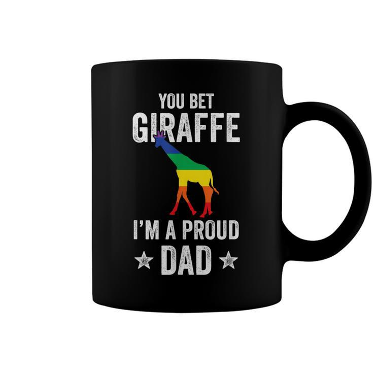 Mens You Bet Giraffe Im A Proud Dad Funny Lgbt Rainbow  Coffee Mug