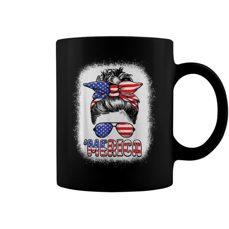 Merica Messy Bun Women Girls American Flag Usa 4Th Of July  Coffee Mug