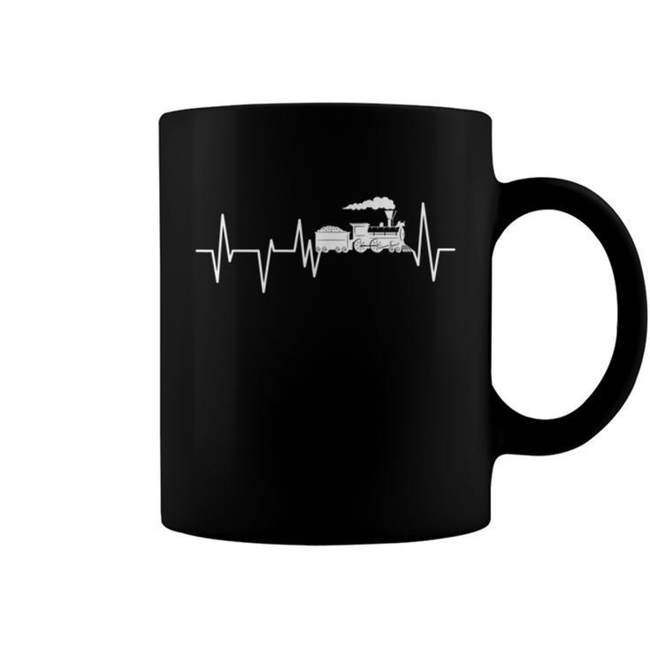 Model Train Heartbeat ECG Locomotive Railroad Collector  Coffee Mug