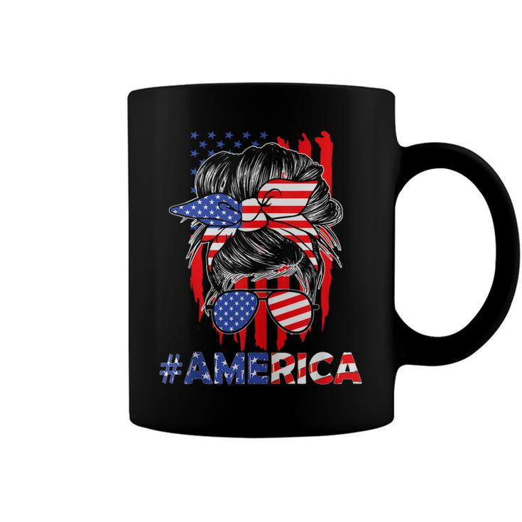 Mom Life Messy Bun America Flag Mothers Day Gift 4Th Of July  Coffee Mug