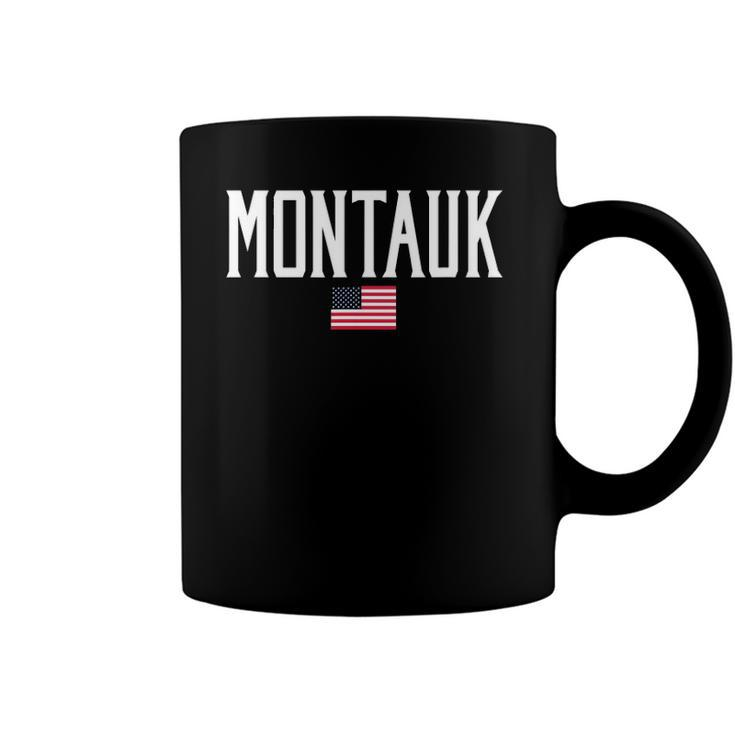 Montauk Ny American Flag Vintage White Text Coffee Mug