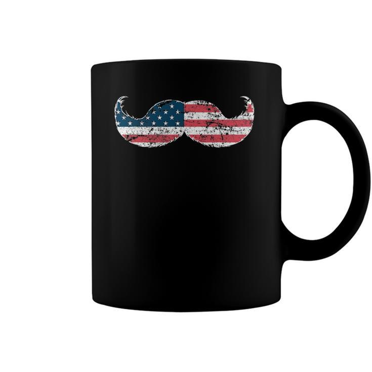 Mustache Silhouette American Flag Funny Usa July 4Th Coffee Mug