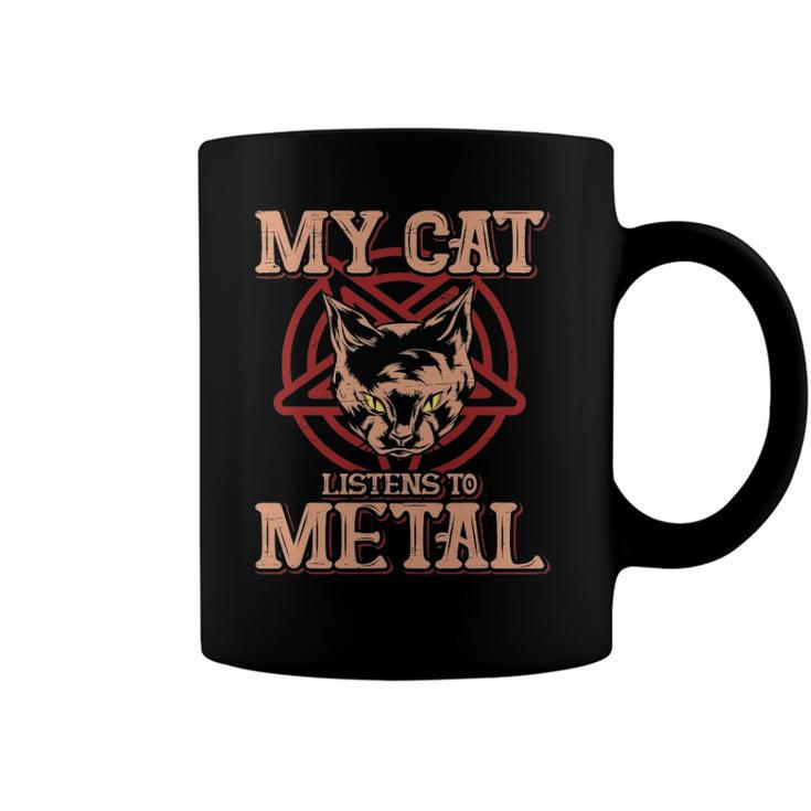 My Cat Listens To Metal Black Dark Rock Death Metal Coffee Mug
