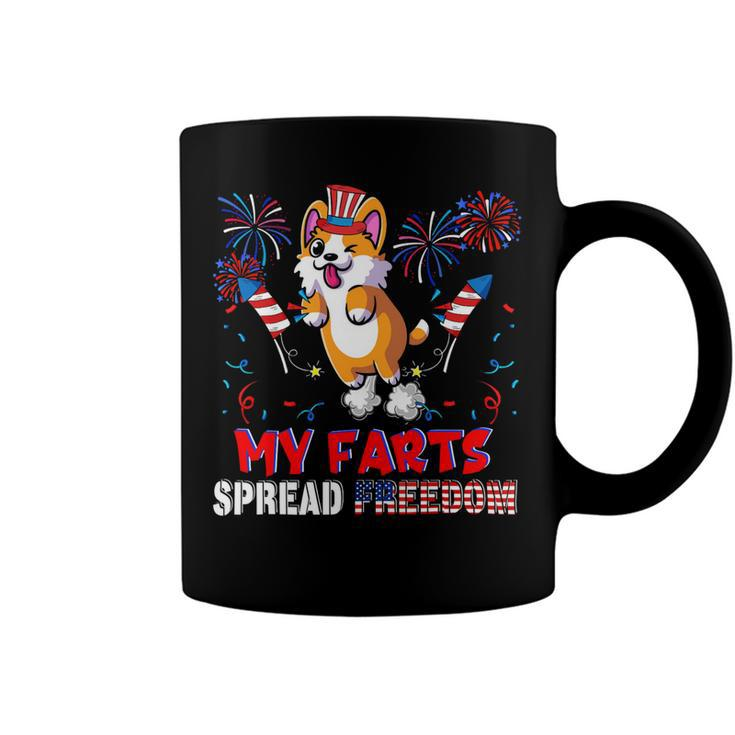 My Farts Spread Freedom Funny American Flag Corgi Fireworks Coffee Mug