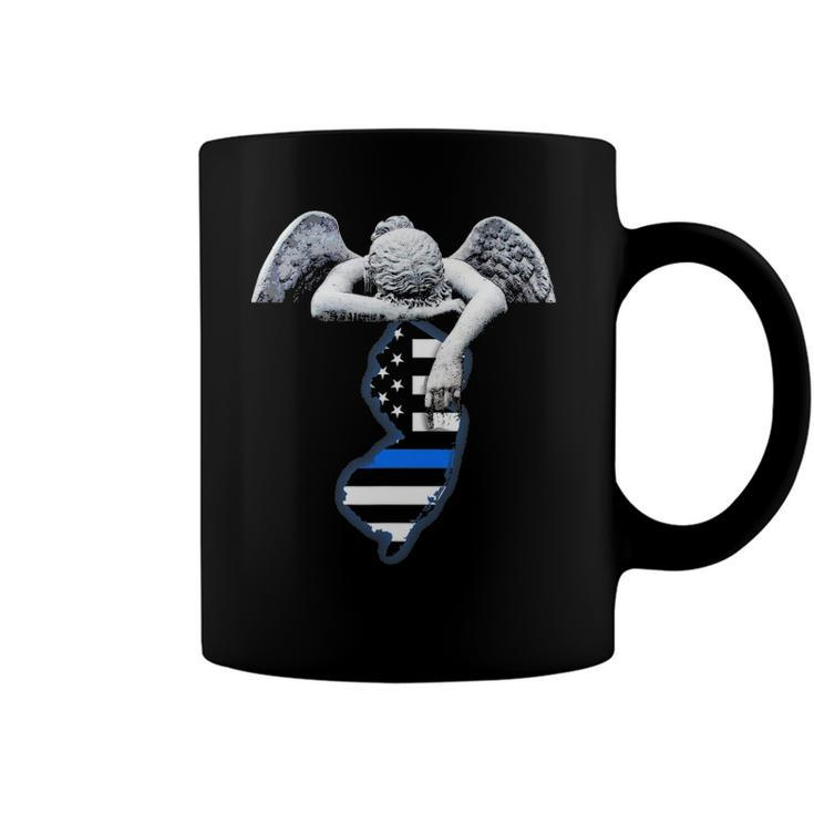 New Jersey Thin Blue Line Flag And Angel For Law Enforcement Coffee Mug