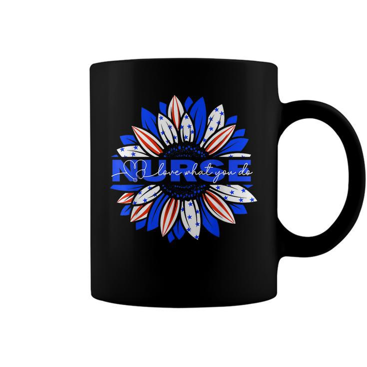 Nurses American Flag Sunflowers Happy 4Th Of July Day  Coffee Mug