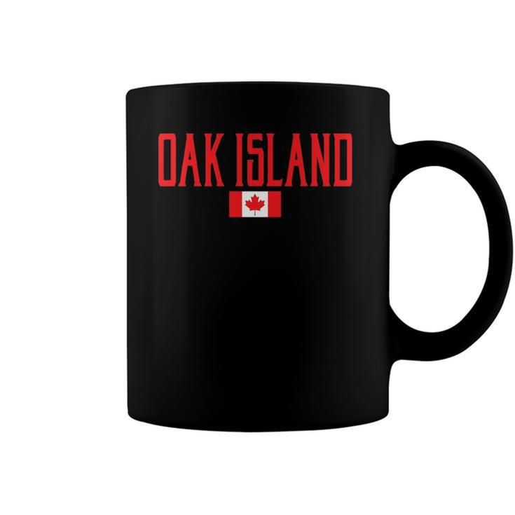 Oak Island Canada Flag Vintage Red Text Coffee Mug