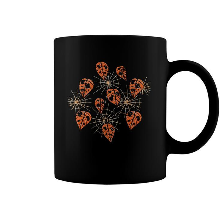 Orange Leaves With Holes And Spiderwebs Classic Coffee Mug