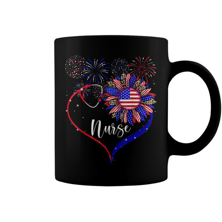 Patriotic Nurse 4Th Of July American Flag Sunflower Love  Coffee Mug