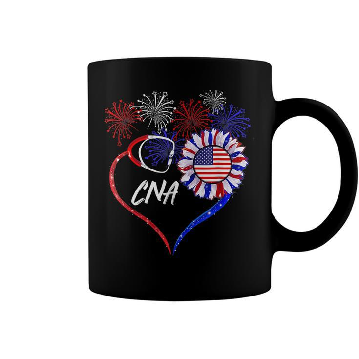 Patriotic Nurse Cna 4Th Of July American Flag Sunflower Love  V2 Coffee Mug