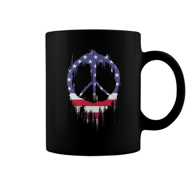 Patriotic Peace Sign American Flag 4Th Of July Retro Hippie Coffee Mug