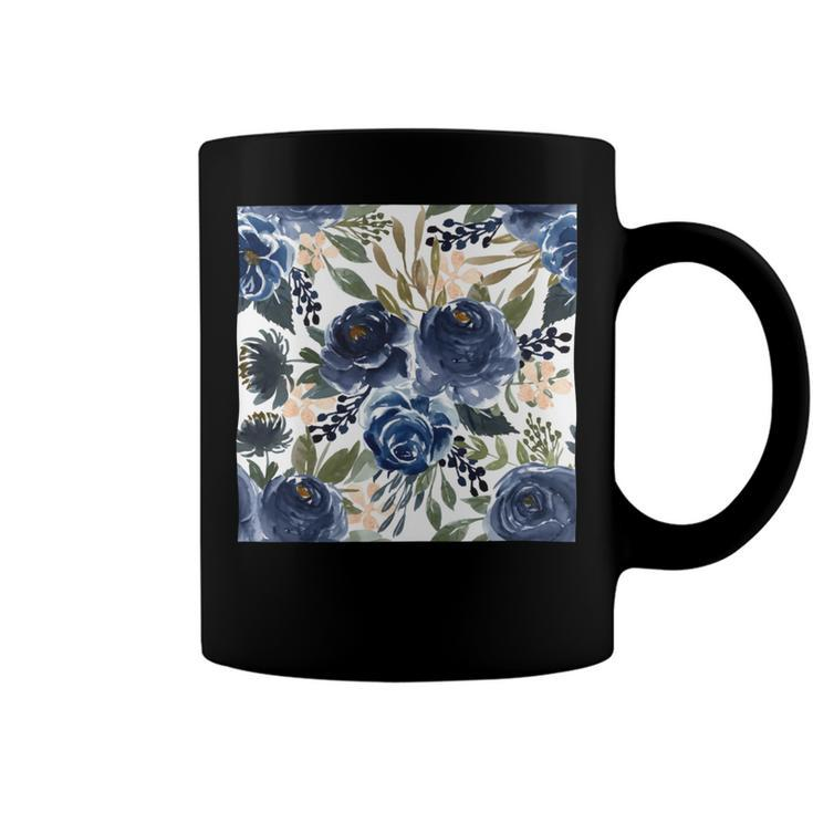Pattern Watercolor Flower Navy Blue Coffee Mug