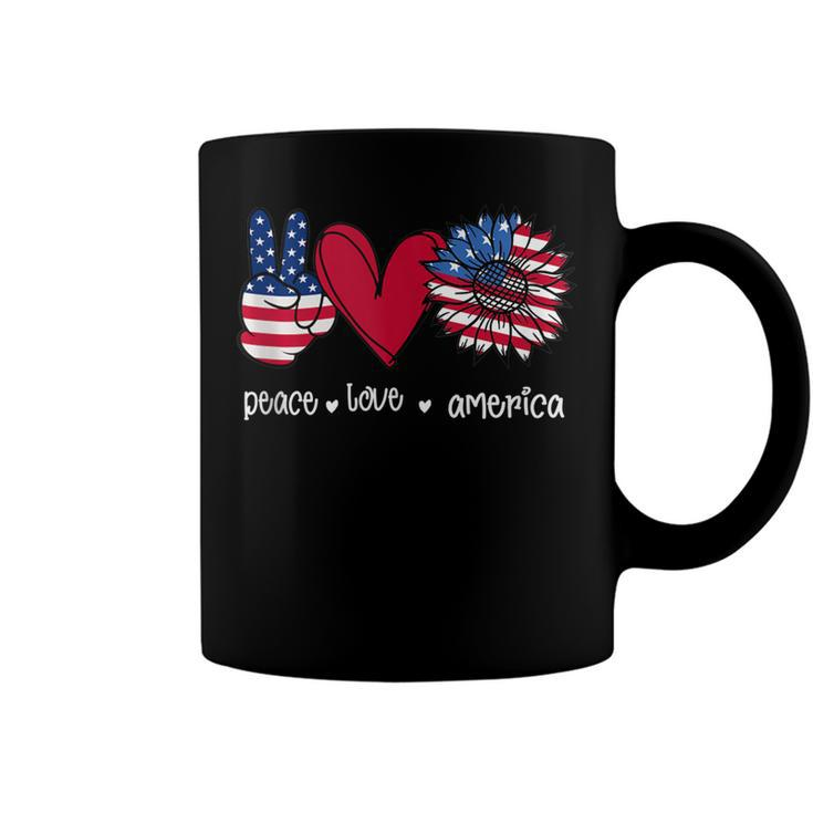 Peace Love America 4Th July Patriotic Sunflower Heart Sign  V2 Coffee Mug
