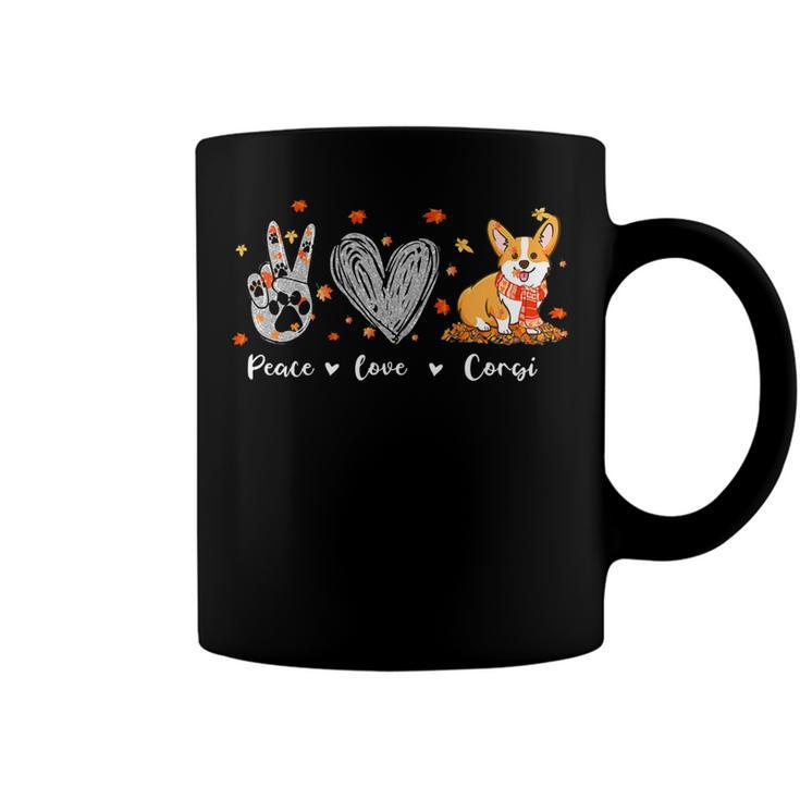 Peace Love Corgi Funny Corgi Dog Lover Pumpkin Fall Season Coffee Mug