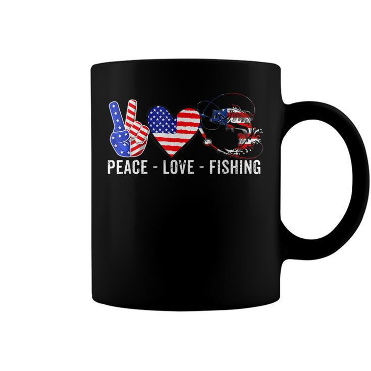 Peace Love Fishing America 4Th July Patriotic Heart Sign  Coffee Mug