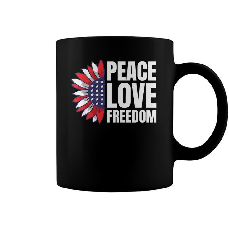 Peace Love Freedom America Usa Flag Sunflower Coffee Mug