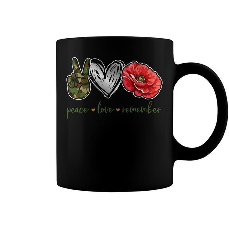 Peace Love Remember Red Poppy Flower Soldier Veteran Day T-Shirt Coffee Mug