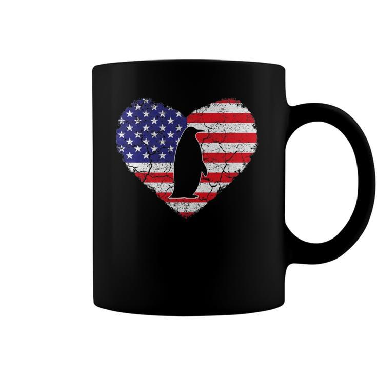 Penguin  Vintage American Flag Heart 4Th Of July Animal Lover Classic Coffee Mug