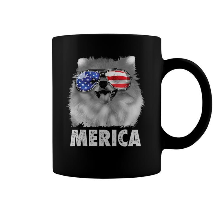 Pomeranian 4Th Of July Merica Men American Flag Pom Dog  Coffee Mug