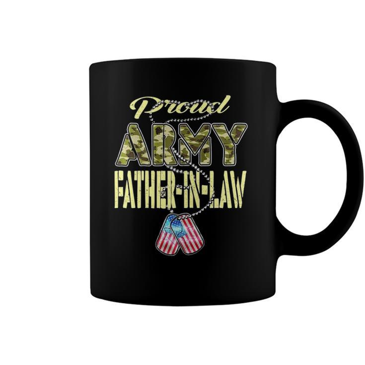 Proud Army Father-In-Law Us Flag Dog Tag Military Dad-In-Law Coffee Mug
