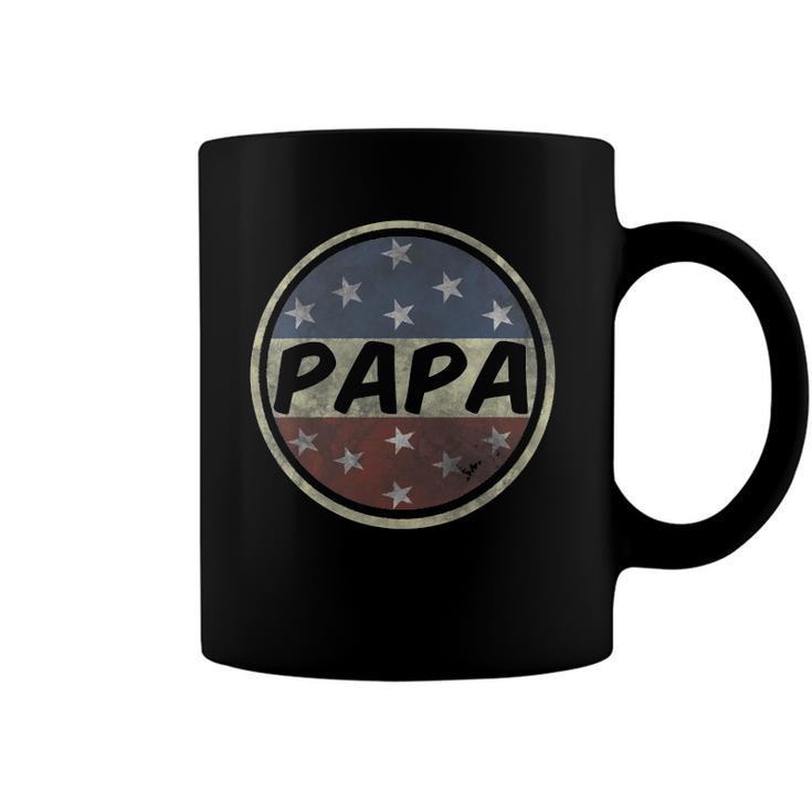 Proud Papa Fathers Day American Flag Button 4Th Of July Coffee Mug