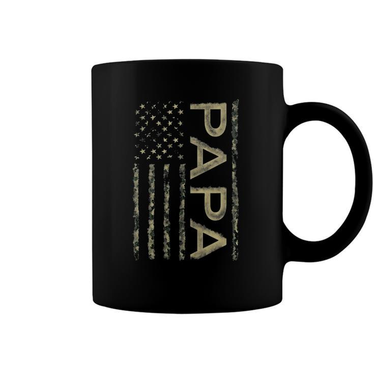 Proud Papa Fathers Day Camouflage American Flag 4Th Of July Coffee Mug