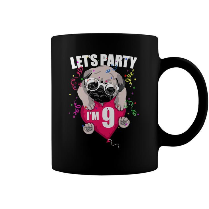 Pug Birthday Im Nine Lets Party 9Th Bday Cute Dog Flying Coffee Mug