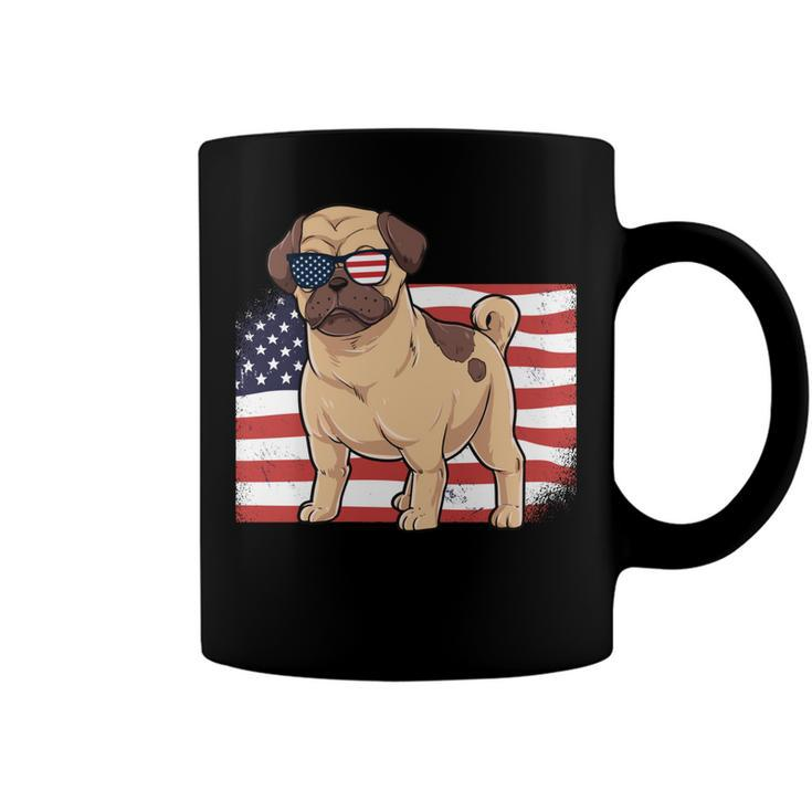 Pug Dad & Mom American Flag 4Th Of July Usa Funny Pug Lover   Coffee Mug