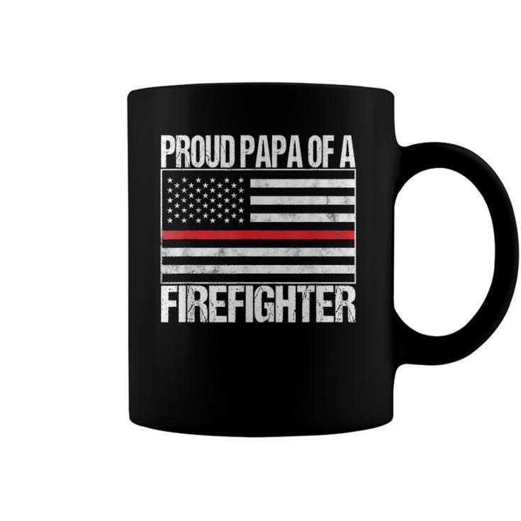 Red Line Flag  Proud Papa Of A Firefighter Fireman Coffee Mug