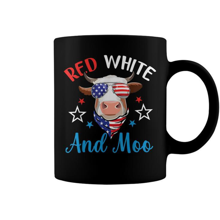 Red White And Moo 4Th Of July Cow Usa Flag Farmer Patriotic  Coffee Mug