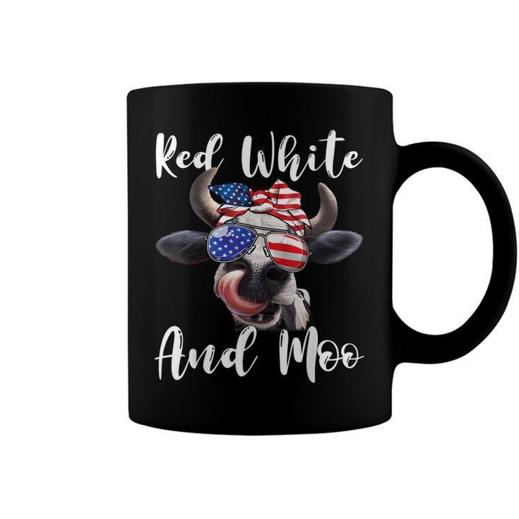 Red White And Moo Cow Messy Bun Usa Flag 4Th Of July  Coffee Mug