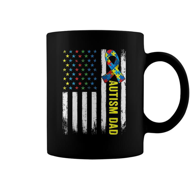 Retro American Flag Autism Dad Awareness Autistic Coffee Mug