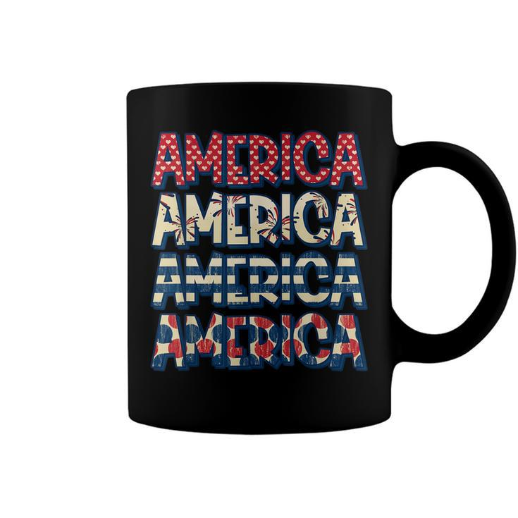 Retro Vintage America Red Blue And White 4Th July Patriotic  Coffee Mug