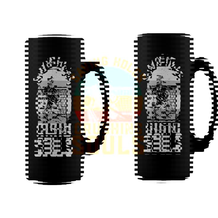 Saving Holes Crushing Souls Retro Ice Hockey Goalie Coffee Mug