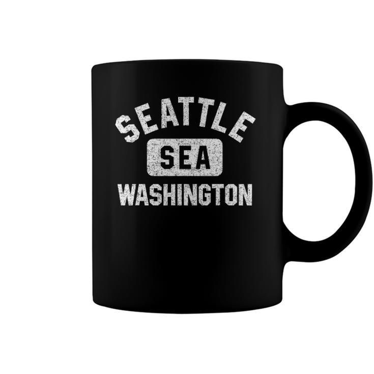 Seattle Washington Sea Gym Style Distressed White Print Coffee Mug