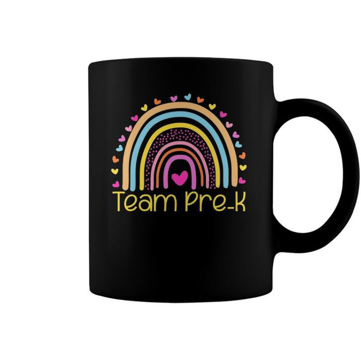 Team Pre K Teacher Rainbow Heart Education Coffee Mug