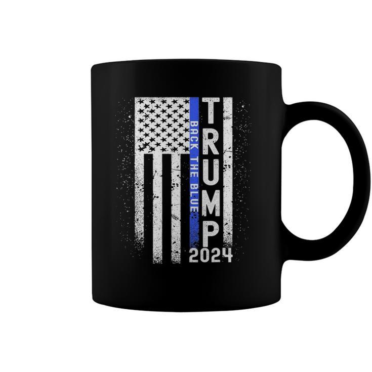 Trump 2024 Back The Blue American Flag Blue Line 4Th Of July Coffee Mug