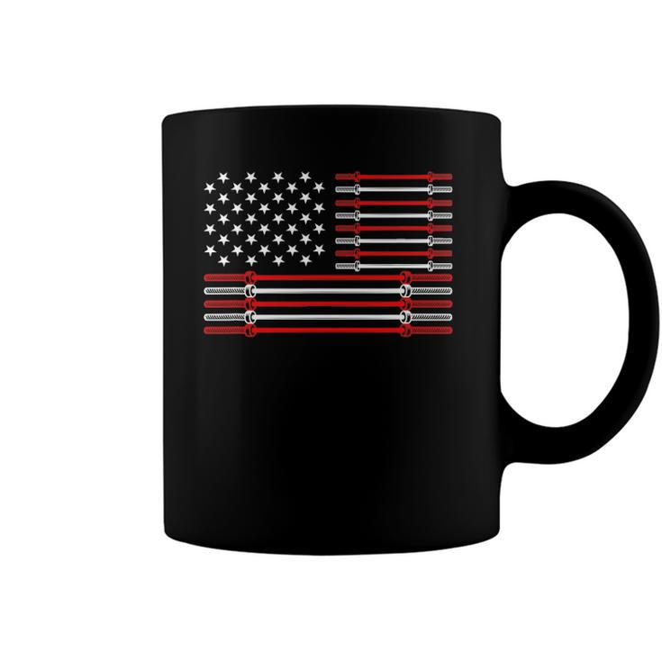 Us Flag Barbells Weightlifting Patriotic Gym Workout Coffee Mug